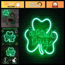 St. Patrick's Day Neon Clover Sign - LED Wall Decor, USB Powered Green Lucky Lig