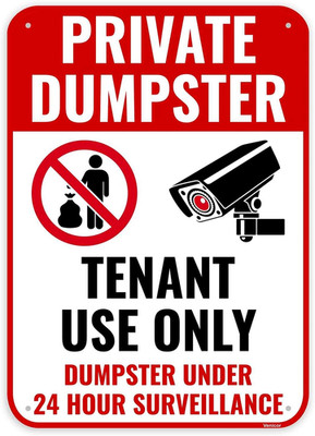 1PC Private Dumpster Sign 14 x 10 Inches - Aluminum - No Dumping Private Proper