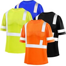 4 Pcs Reflective Safety T Shirt High Visibility Work Shirts with Hood Sun Pro...