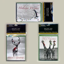 18 Christmas note cards with envelopes, 3 designs, National Geographic packs lot