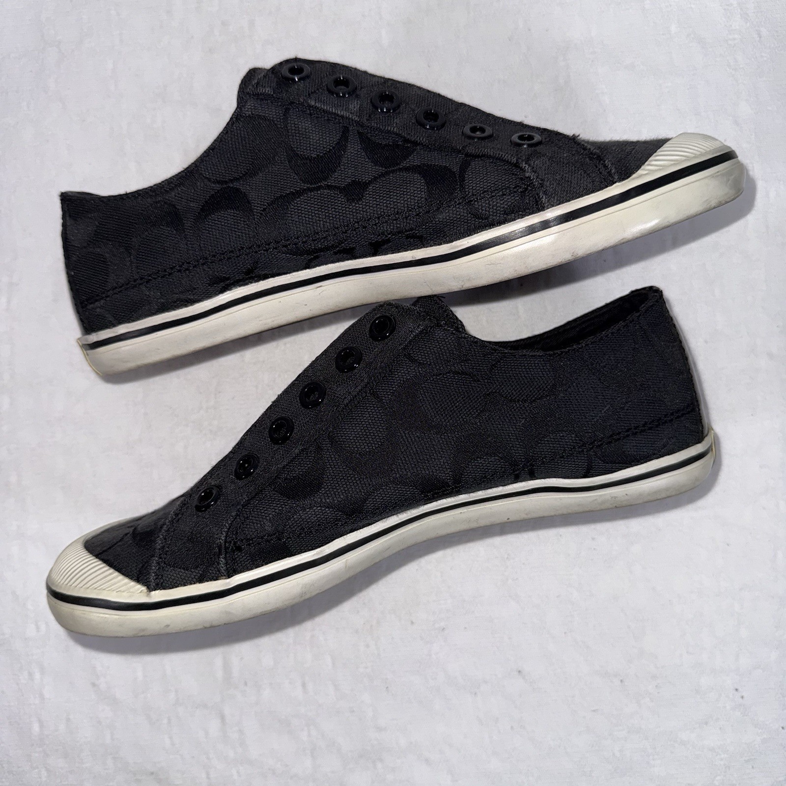 Coach Keeley Black Khaki Signature C Logo Y2K Grunge Slip On Sneaker Shoe Sz 6.5 thumbnail 4