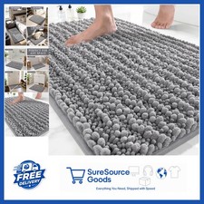 Chenille Bath Mat 24x17 Grey Extra Soft Non-Slip Quick-Dry for Bathroom Decor