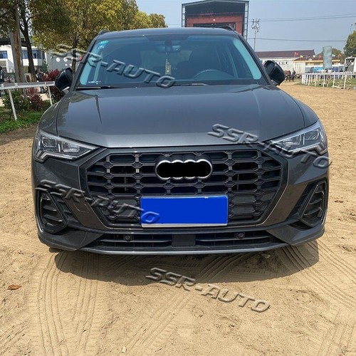 For Audi Q3 S-Line 2019-2022 Black Front Bumper Grille Cover+Molding Trim - Picture 2 of 9