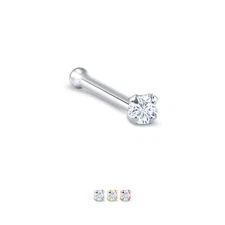 14KT White, Yellow or Rose Gold Nose Bone Stud Ring Long 7mm Post Length