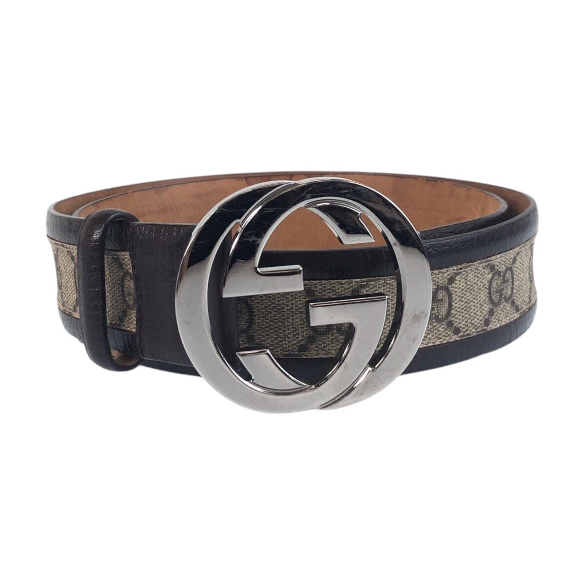 Ceintures GUCCI imbriquées 142930 marron argent matériel GG suprême toile/cuir