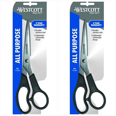 New Lot Of 2 Westcott 8'' All Purpose Stainless Steel Shear Scissors