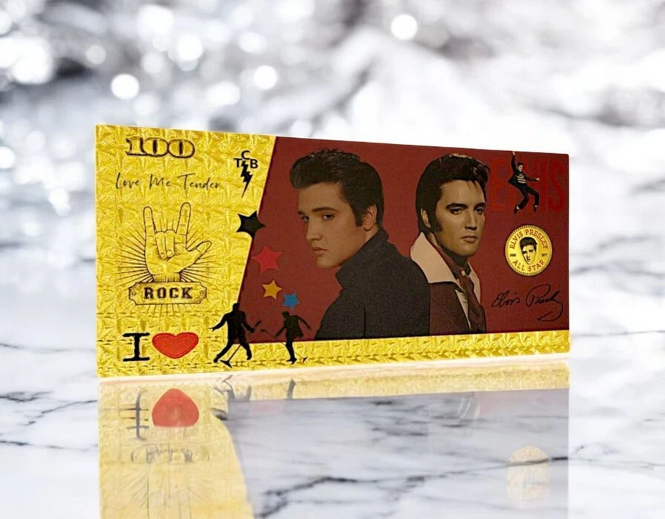 ELVIS PRESLEY 100 Rock Dollars PVC Gold Banknote – Legendary King of Rock - Image 2 of 4