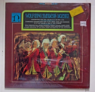 WOLFGANG AMADEUS MOZART CONCERTONE FOR TWO VIOLINS SYMPHONIE FOR FLUTE, OBOE LP 