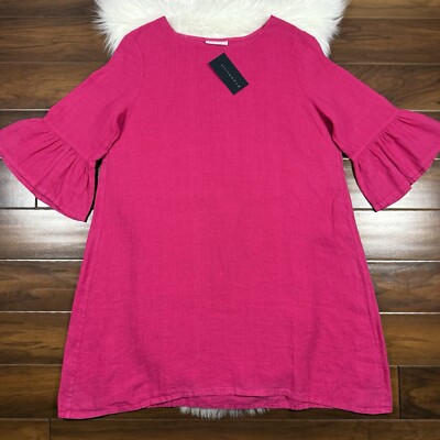 Bryn Walker Women's Size Large Pink Lantana Linen Bell Sleeve Phryne Shift Dress