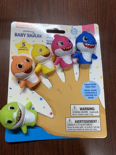 5 Pinkfong Nickelodeon Baby Shark Finger Puppets Bath Toys New 5Pc Set