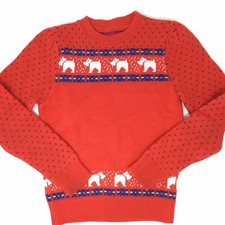 Vintage Girls Union Made Red Blue Scotty Dog Sweater Size 5 Approx Knit 1980's