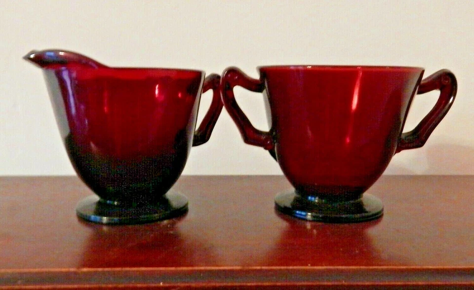 Vintage Royal Ruby Anchor Hocking Glass Creamer and Open Sugar Bowl MINT - Image 2 of 4