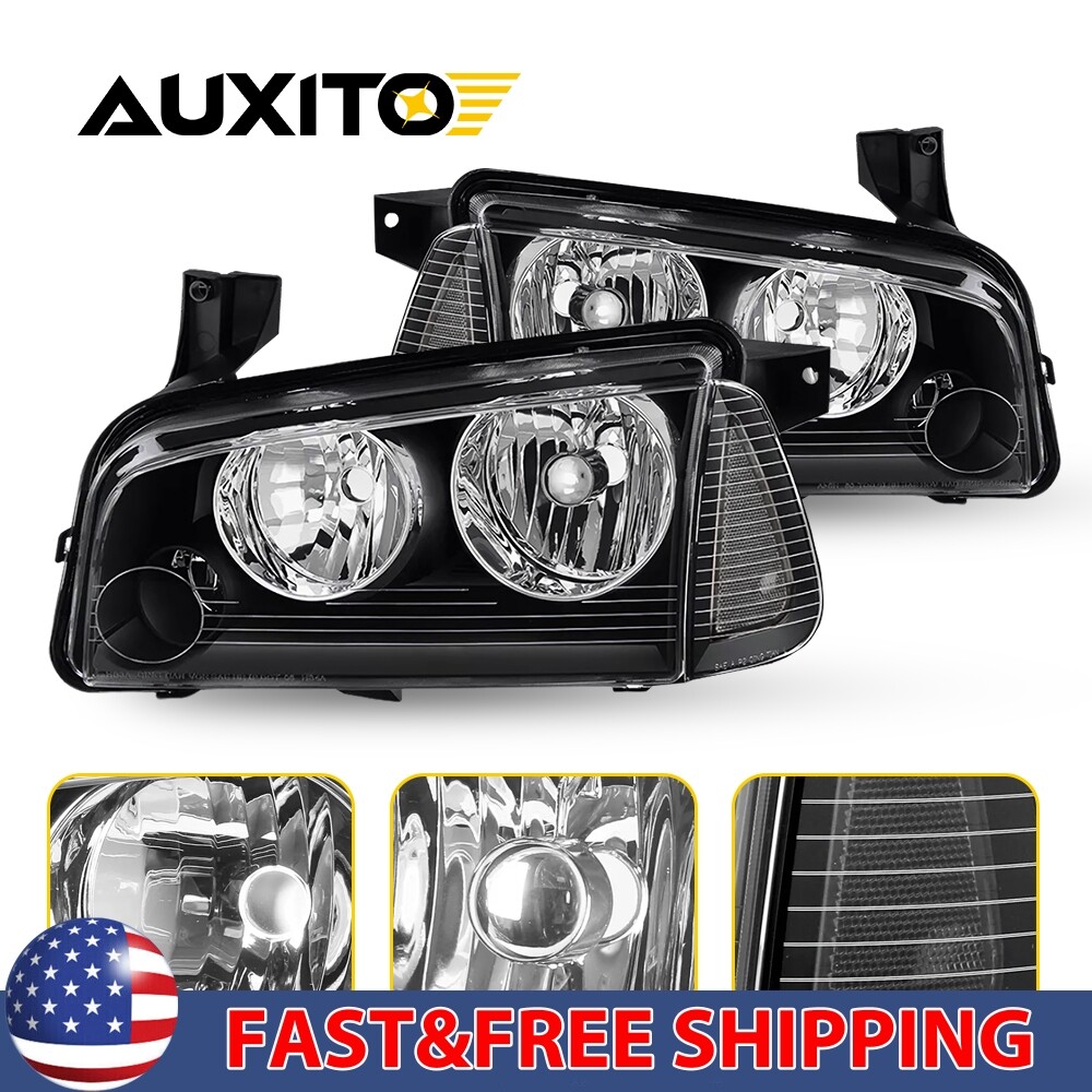 FOR 2006-10 DODGE CHARGER BLACK HOUSING CLEAR CORNER HEADLIGHT REPLACEMENT LAMP