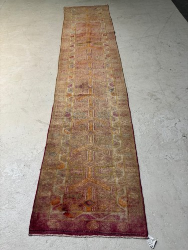 Oriental Hand-Knotted Wool Runner Turkish Oushak Ivory/Beige/Maroon 2'6" x 12'