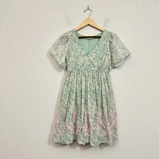 ANTHROPOLOGIE FOREVER THAT GIRL Trellis Mini Dress Womens XSP Green Embroidered