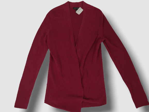 $350 Eileen Fisher Women's Red Merino Wool Open-Front Cardigan Sweater Sz Small