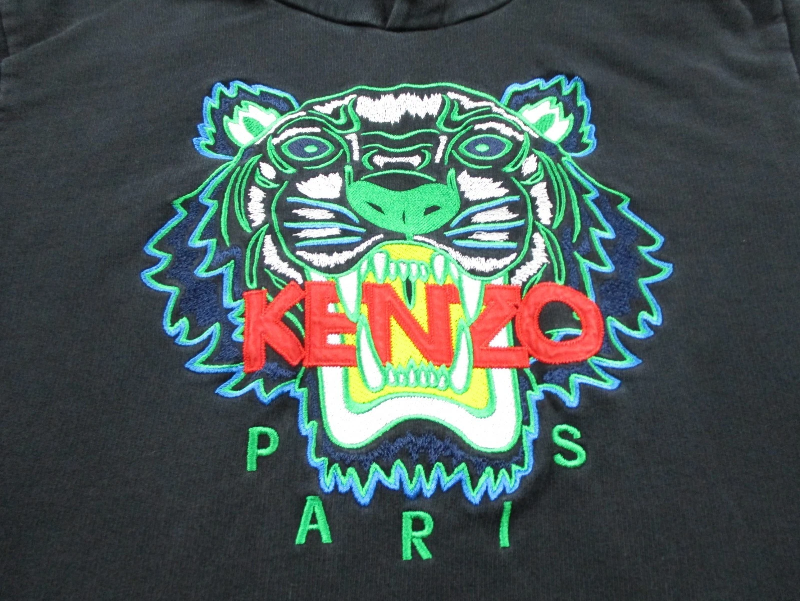 Maglione Kenzo Paris Adulto Medio Nero Pullover Felpa con Felpa Felpa Con Cappuccio Tigre Spell Out Uomo