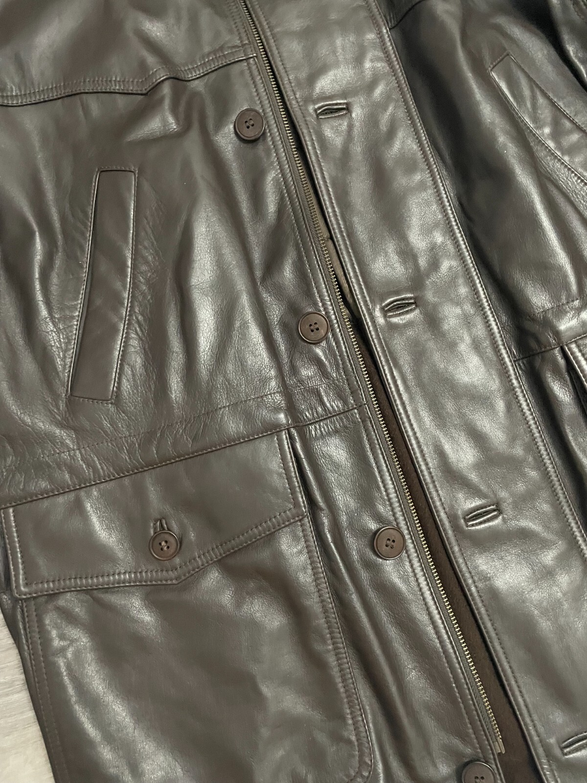 Giacca di pelle vintage Yves Saint Laurent YSL taglia 50 XL marrone