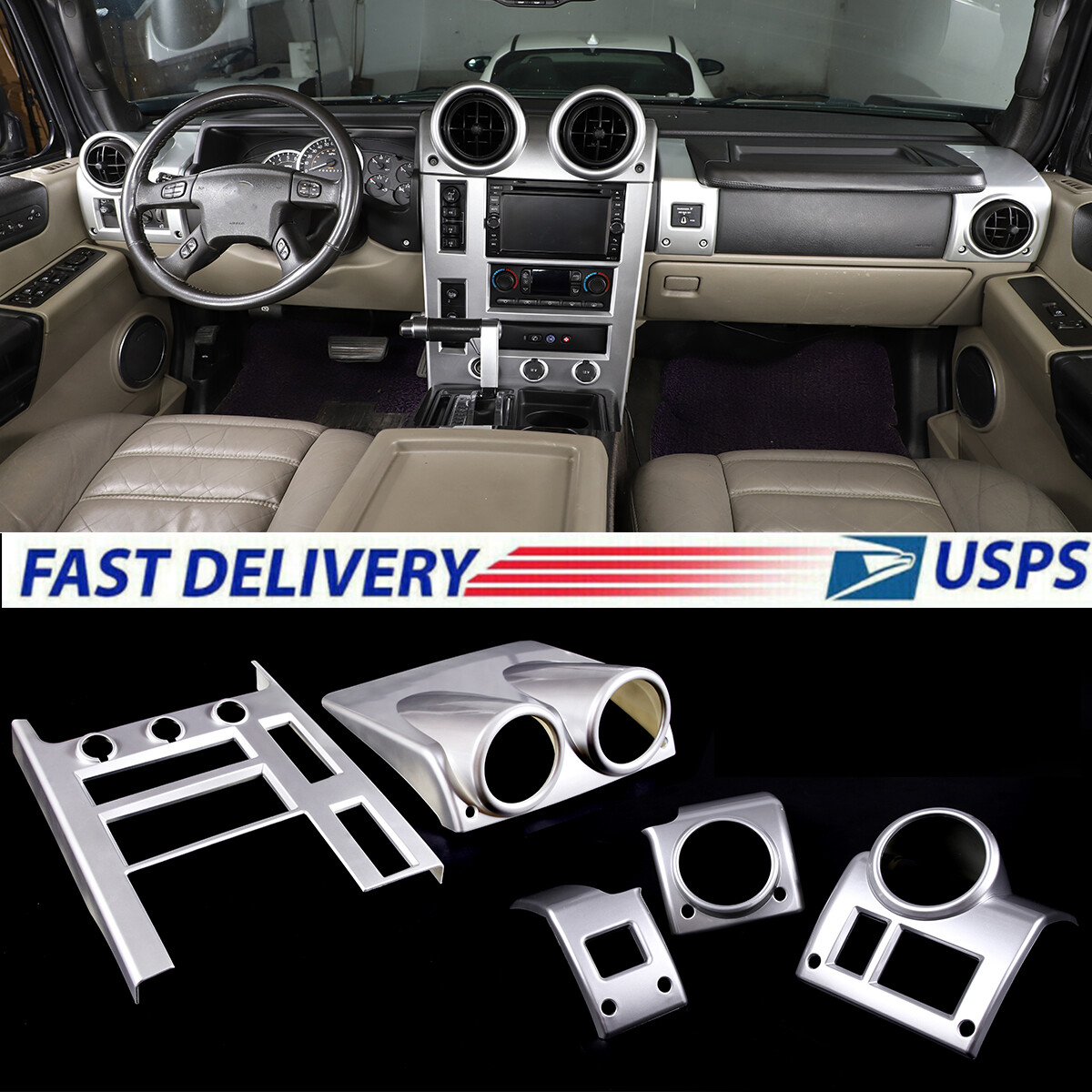 Silver Chrome Center Console Panel Decorative Frame For Hummer H2