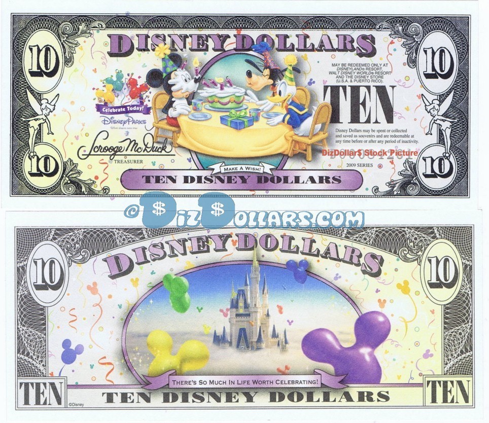 RARE WDW $10 2009 D 5 digits UNC Disney World Dollar Mickey Goofy ...