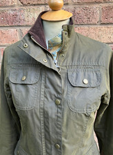 Barbour Morris & Co Emma Wax Jacket Olive Zip & Snap Lined Strawberry Thief 8
