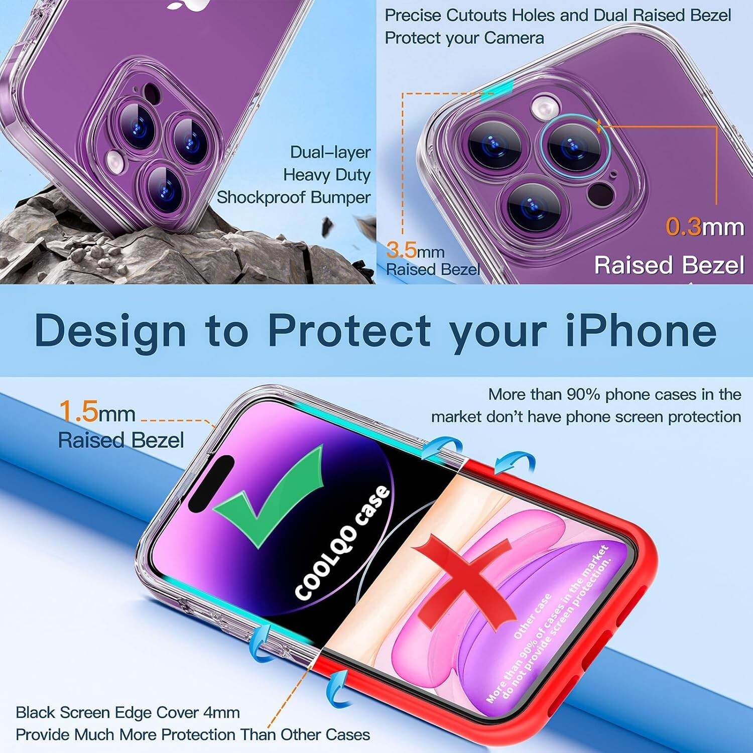 iPhone 14 Pro Case, [3 in 1] [Anti-Yellowing] Clear Case - Clear