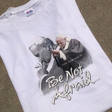Vtg Y2K Pope John Paul II Be Not Afraid White Hanes Tee Size XL Catholic Church