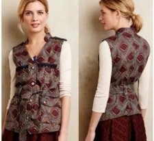 Anthropologie Elevenses Safari Embroidered Vest Belt Aztec Size M Cotton Linen