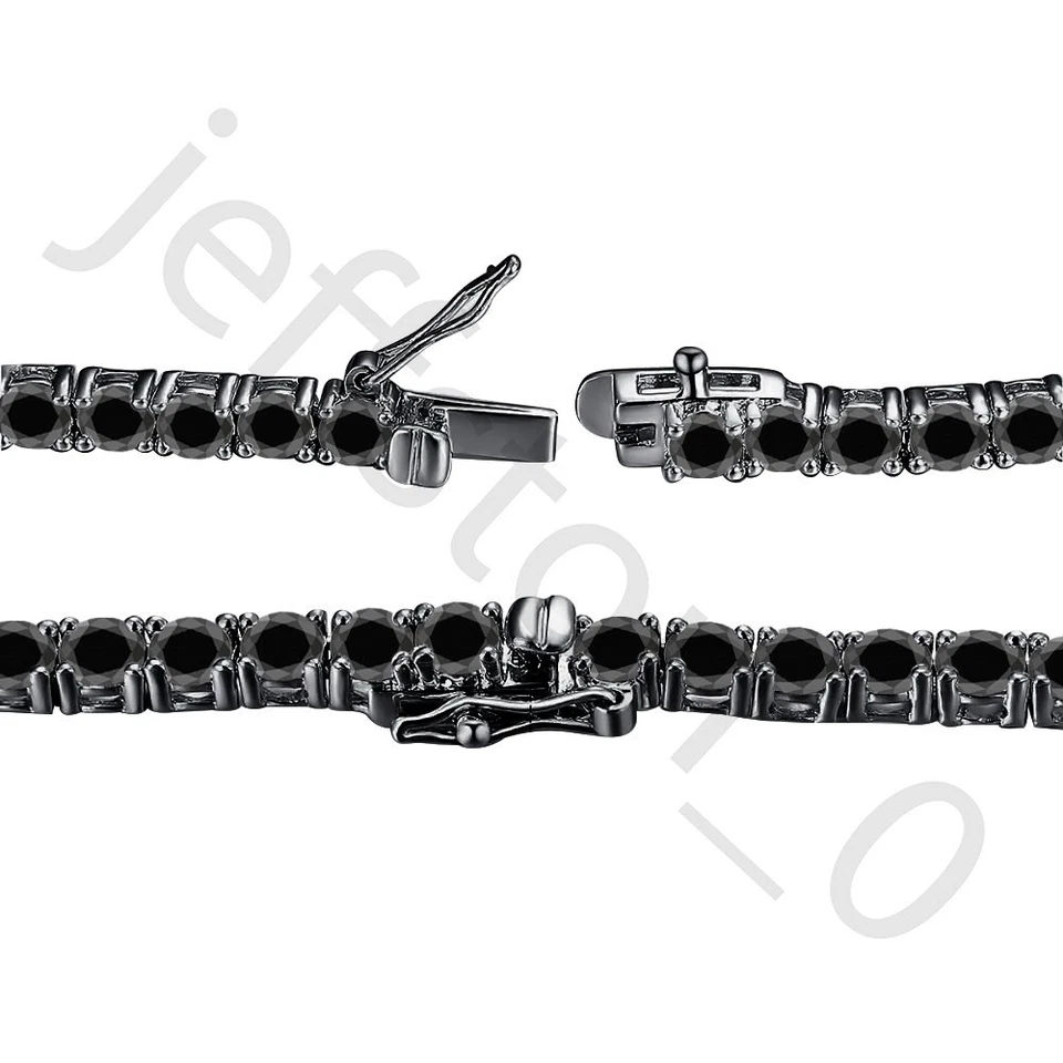 ¡Collar de tenis de 4 mm chapado en oro negro de 14 quilates con diamantes negros creados redondos de 45,72 quilates! Foto 4 de 4