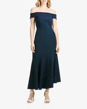 NWT Sachin Babi Lily Dress 8 Midnight Navy Blue Off Shoulder Midi Gathered NEW