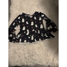 Pete  Lucy Happy Ghost Long Sleeve Ruffled Shirt Halloween Girls Size 5