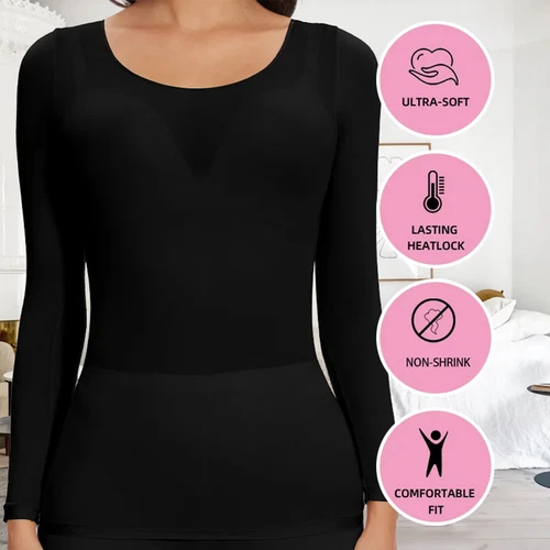 Ultradünnes Damen-T-Shirt Thermo Haut Basisschicht Oberteil Winter Langarm tailliert - Bild 9 von 15