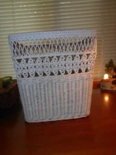 PRICED TO SELL! White Wicker or Similar Woven Decorative Wastebasket Gently Used
