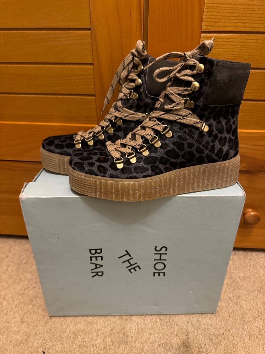 Shoe The Bear Agda Leopard Leather lace Up Boots, Size UK 3, EU 36