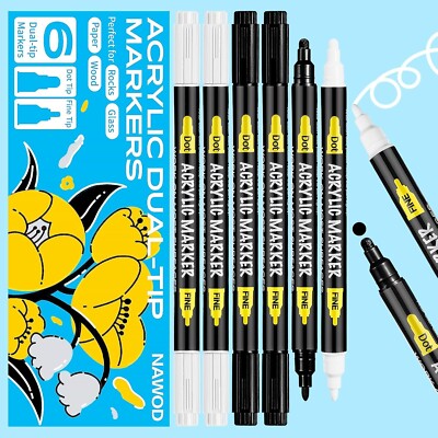 White and Black Acrylic Paint Pens Acrylic Paint Markers Dual Tip Fine 1mm ...
