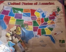 Wooden LEARNING JOURNEY Lift  Learn Classic USA Map Educational Puzzle