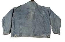 90s Tyca Flannel Lined Denim Jacket Sun Moon & Stars Embossed Made In USA Sz XXL