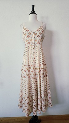 Anthropologie Midi Dress New Size Small XS Beige Floral Coquette Romantic Folk