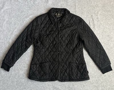 Barbour Jacket Womens Black Quilted Lightweight Snap Front Coat Casual Size 14