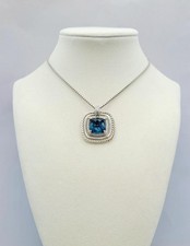 David Yurman Ch telaine Blue Topaz  Pav  White Diamonds Pendant Necklace - 18"