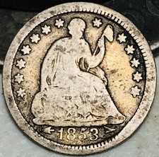 1853 Seated Liberty Half Dime 5C Arrows Circulated 90% Silver US Coin CC27568