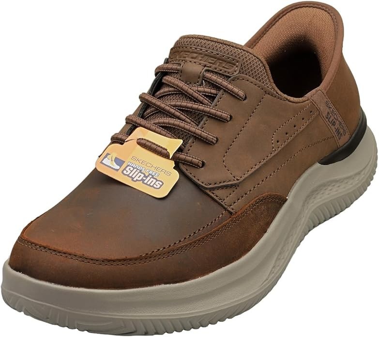 Skechers Shoes Men Slip Ins Comfort Walk Brown Memory Foam Leather