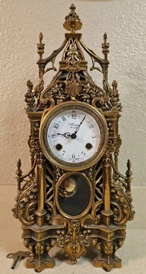 K. Mozer Victorian Baroque Brass Mantel Clock Franz Hermle 131-070 Movement