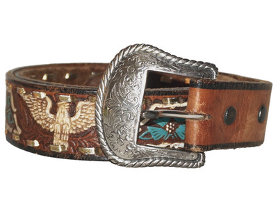 Vintage ARTISAN CRAFTED Cedar-Tan Stamped & Painted Leather Western Belt 38''