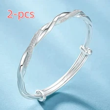 Simple Cuff Mobius Nail Sand Bracelet Round Bangle Female Trendy Gift 925 Silver