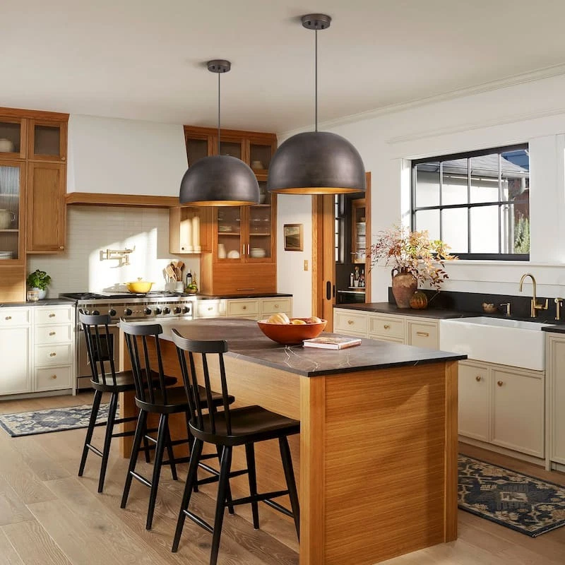 RRTYO Laufer 1 Luz Vintage Antiguo Marrón Cúpula Cocina Isla Colgante Luz Foto 2 de 4