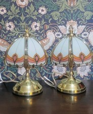 A Pair of Vintage Touch Bedside Table Lamps with Glass Shades Orange White Retro