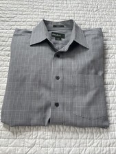 EDDIE BAUER Mens Gray Striped Wrinkle Resistant Relaxed Fit Button Down Shirt M