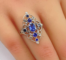 #001 - Sapphire Ring 14ct White Gold 4.65 gr Size P - 1366