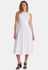 Time And Tru Women's Smocked Woven Midi Dress, Size L 12-14 Vivid White NEW